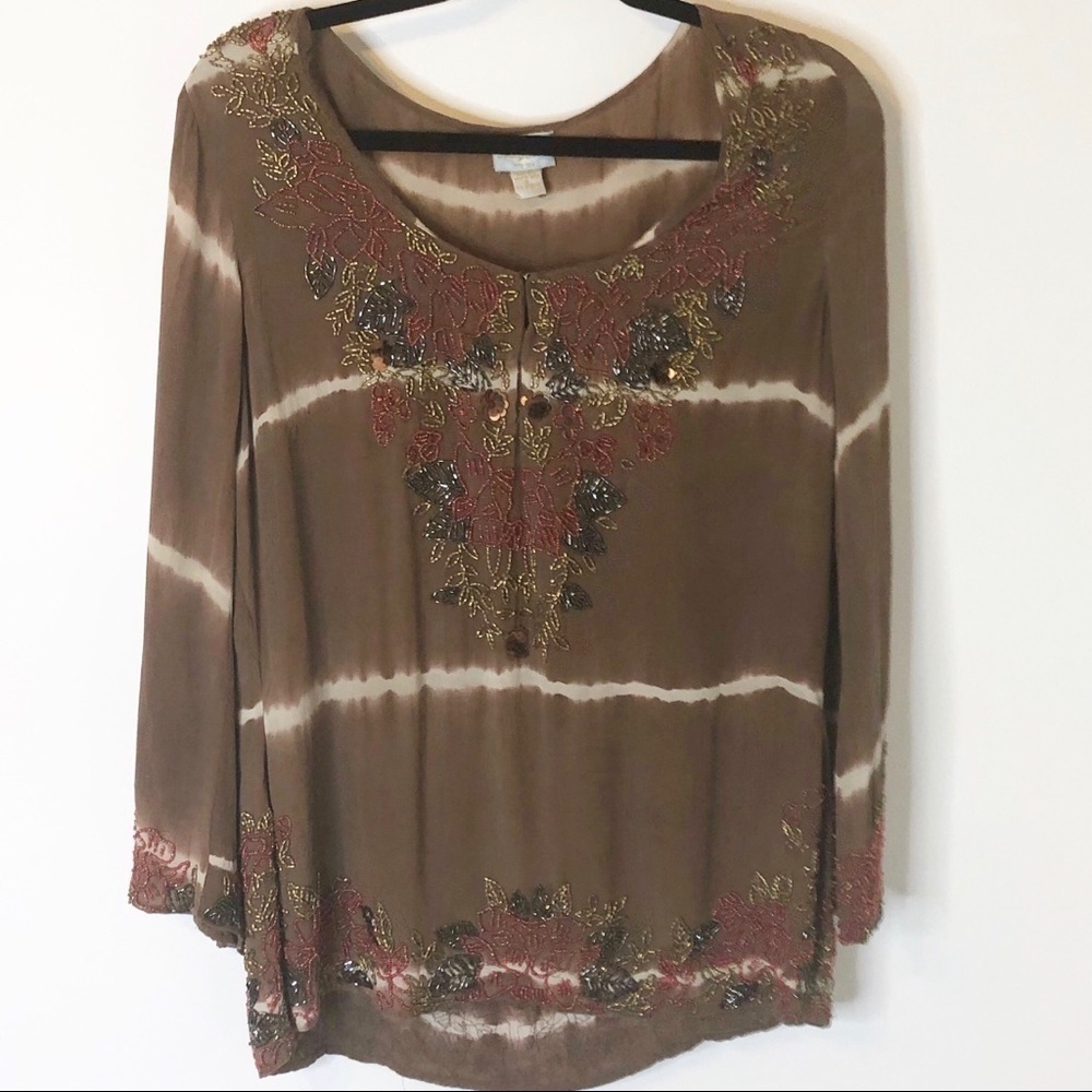 Tracy Reese Beaded Tie Silk‎ Top